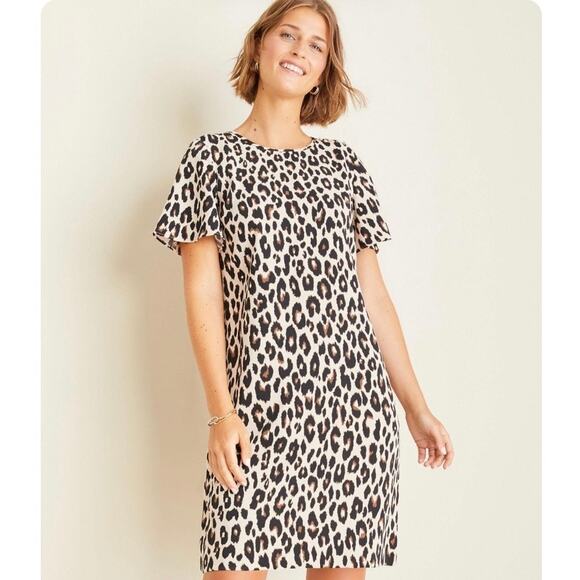 Ann Taylor Leopard Animal Print Short Sleeve Shift Dress - Picture 1 of 12